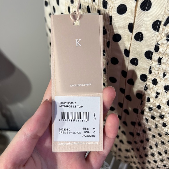 Keepsake The Label NWT Monroe Long Sleeve Black And Crème Polka Dot Top Sz M - Picture 8 of 11